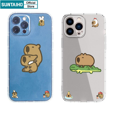 Suntaiho Ngộ nghĩnh Dễ Thương Vỏ Capybara Cặp Đôi Họa Tiết Ốp Điện Thoại Cho Iphone 16 15 14 13 12 11 Pro Max IP 7 8 Plus Iphon X Xs XR Xs Max TPU Mềm Cao Cấp Chống Sốc Ốp Lưng
