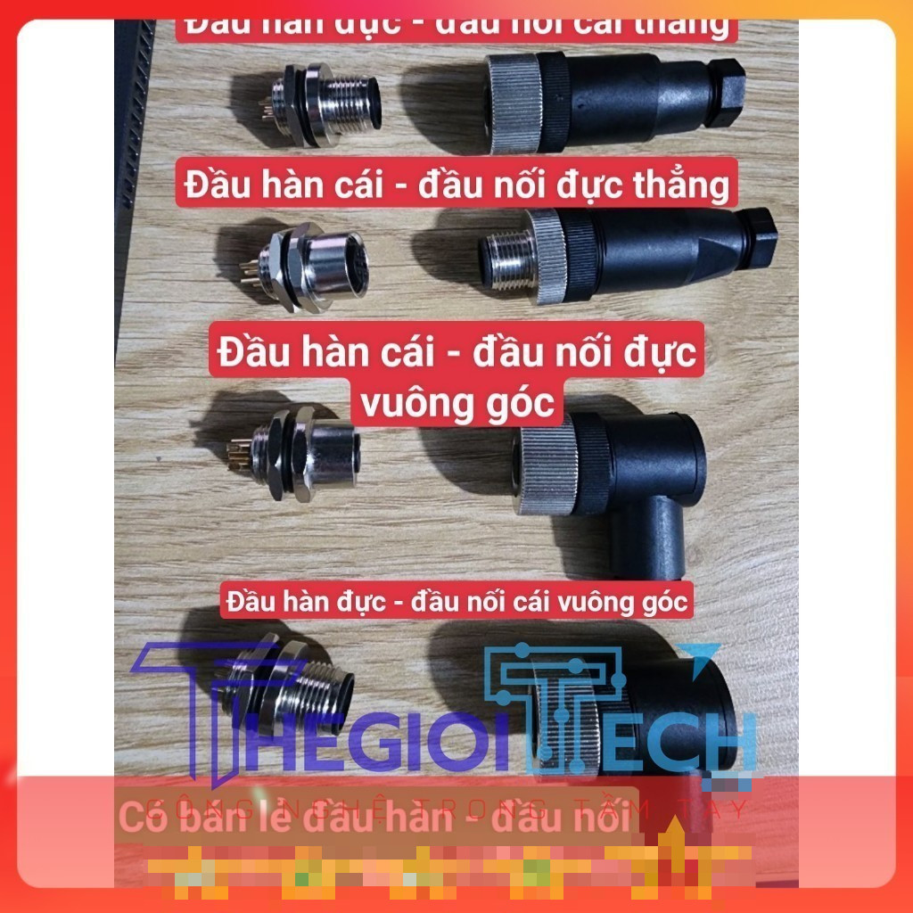 TH Dây Cảm Biến Đầu Jack connector cắm M12, Cáp 4 5 8 12 Lõi, Đầu chân đực, đầu cái, chống thấm nước