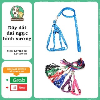 Dây dắt đai ngực họa tiết hình xương cho chó mèo
