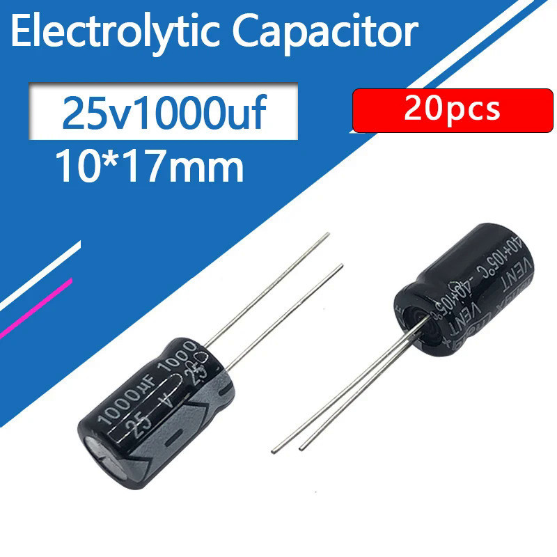 Tụ điện điện điện phân nhôm 25V1000UF 10x17mm 1000uf 25v 25v1000mf 1000mf25v 1000uf25v 25v1000MFD 10