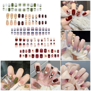 Miếng dán móng tay nghệ thuật phong cách tươi mát và dễ thương có thể đeo được với Gel thạch