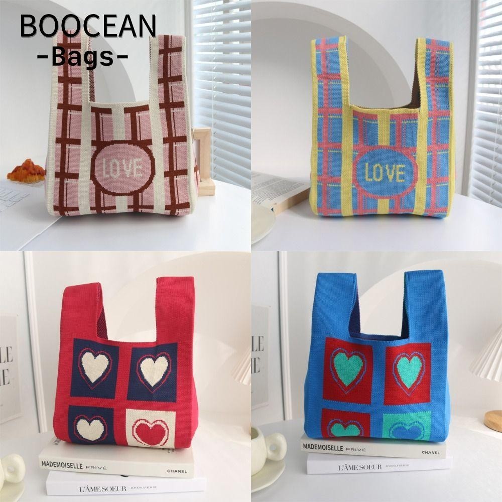 BOOCEAN Túi xách dệt kim Túi Tote thủ công hình trái tim có thể tái sử dụng