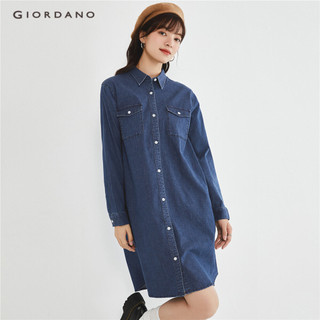 Đầm sơ mi GIORDANO 05463684 denim tay dài hai túi thời trang cho nữ