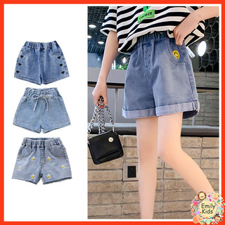 Quần short Denim có sẵn cho bé gái Quần jean thường ngày có túi thun cho bé gái 3-10 tuổi
