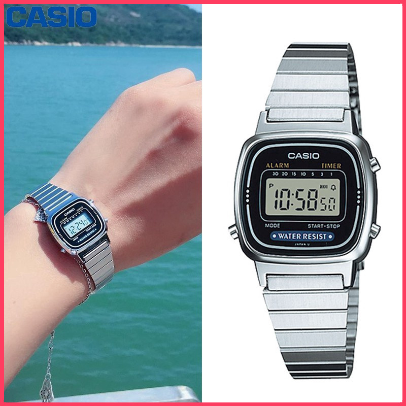 đồng hồ casio nữ nhỏ dây thép Retro Vintage Thép không gỉ La670 f91w  đồng hồ nữ mặt vuông