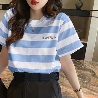 Mùa Xuân Mùa Hè Phong Cách Mới Sọc Cổ Tròn Tay Ngắn Đáy Áo Sơ Mi Top Phiên Bản Hàn Quốc Mỏng Hơn Nhìn Phong Cách Phương Tây In Hình Bên Trong Áo Thun Nữ Hợp Thời Trang