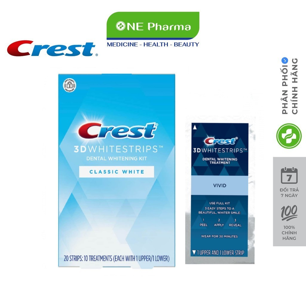 Miếng dán trắng răng Crest 3D Whitestrips Classic White 20 miếng