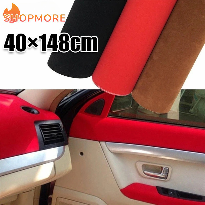 [Marvelous] 40X148cm DIY Xe Nhung Vải Miếng Dán Flannel Vải Tự Dính Decal Đen Xám Đỏ Tạo Kiểu Dán Tr