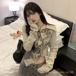 Áo Thun Nữ Mới Phong Cách Mỹ Retro Không Đều Cotton Dài Tay Ngắn Slim-Fit Giảm Béo Nguyên Chất Hot Girl Top
