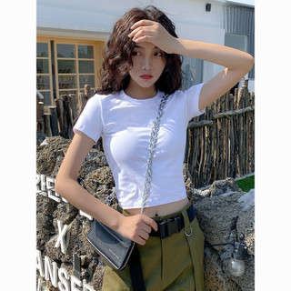 Nhỏ Niche Nơ Crop Top Thiết Kế Sense Trắng Áo Thun Ngắn Nữ Tay Ngắn Nửa Tay Ôm Ôm-