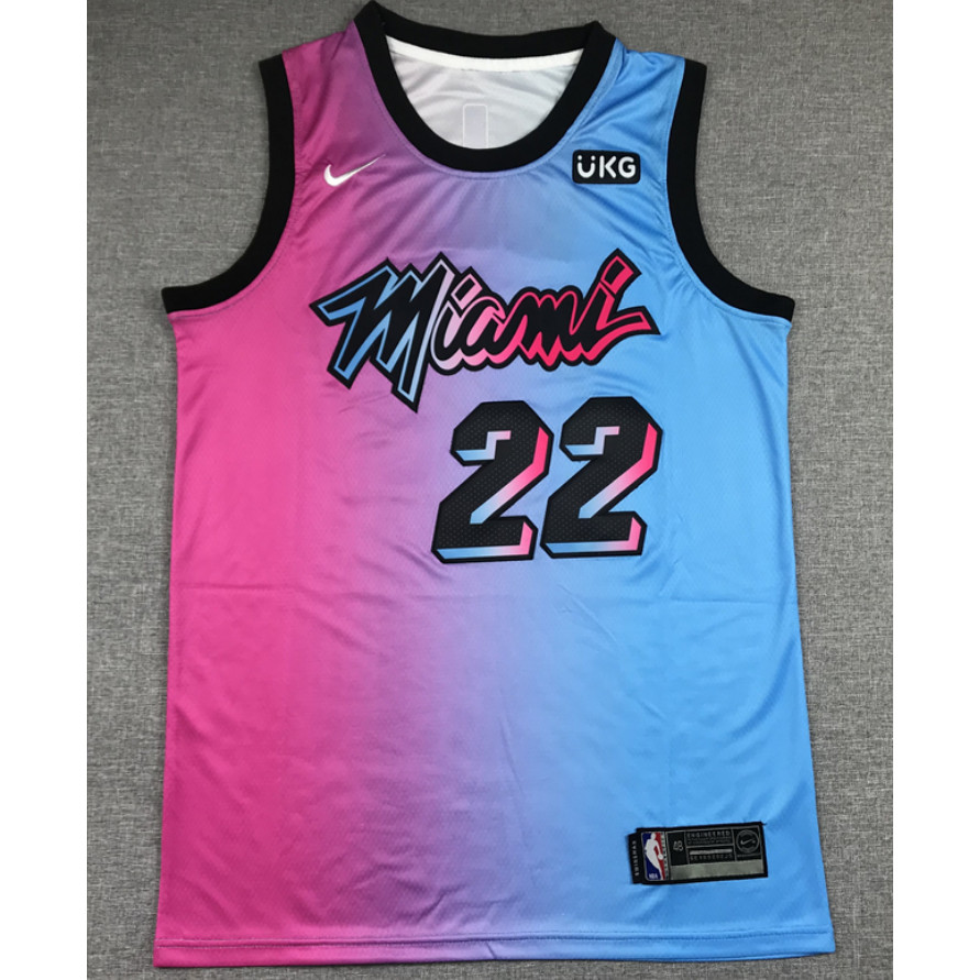 Nam mới Miami Heat 22 Jimmy Butler thêu áo bóng rổ jersey màu hồng xanh