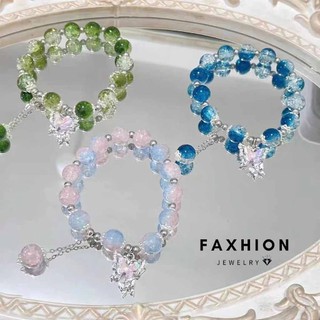 Faxhion Hạt Nhiều Màu Sắc Tua Rua Dây Xích Vòng Tay Pha Lê Ngọt Ngào Bướm Nơ Opal Vòng Tay Cho Nữ Trang Sức Phụ Kiện