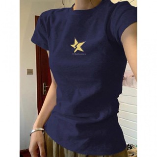 【100% cotton  Áo baby tee Áo croptop Áo thun ôm body Áo y2k in hình tay ngắn mùa hè chính hãng Slim-fit