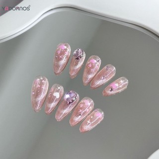 Yadornos Móng tay giả màu hồng trong suốt có kim cương giả Nhẹ và dễ dính móng tay giả