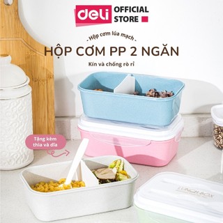 Hộp Đựng Cơm Giữ Nhiệt Lúa Mạch 2 Ngăn DELI Tặng Kèm Thìa Dĩa Có Thể Sử Dụng Cùng Lò Vi Sóng An Toàn