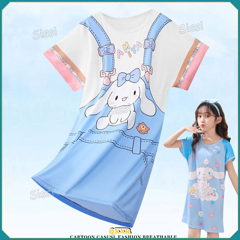 Cinnamoroll Pyjama cho Trẻ Em Cô Gái Kuromi Giai Điệu Cổ Tròn Satin Đồ Ngủ Đầm Trẻ Em Bé Gái Bộ Đồ Ngủ In Hoạt Hình Kuromi Quần Áo Cho Trẻ Em Bé Gái Váy Ngủ Trẻ Em Pijama