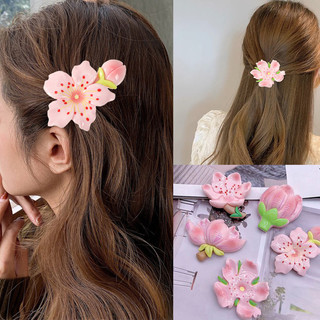 Hồng đào hoa kẹp tóc hoa hoa nụ kẹp tóc ngọt ngào cô gái mảnh tóc kẹp bên kẹp phụ kiện tóc thời trang