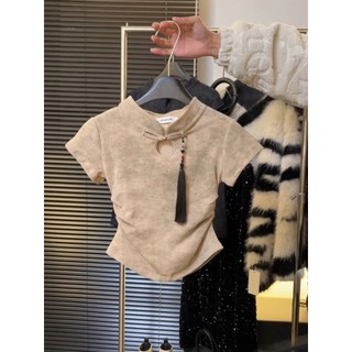 Nữ Mùa Hè Slim-fit Top Phong Cách Mới Áo Thun Tay Ngắn Retro Phong Cách Trung Hoa Nút Đĩa