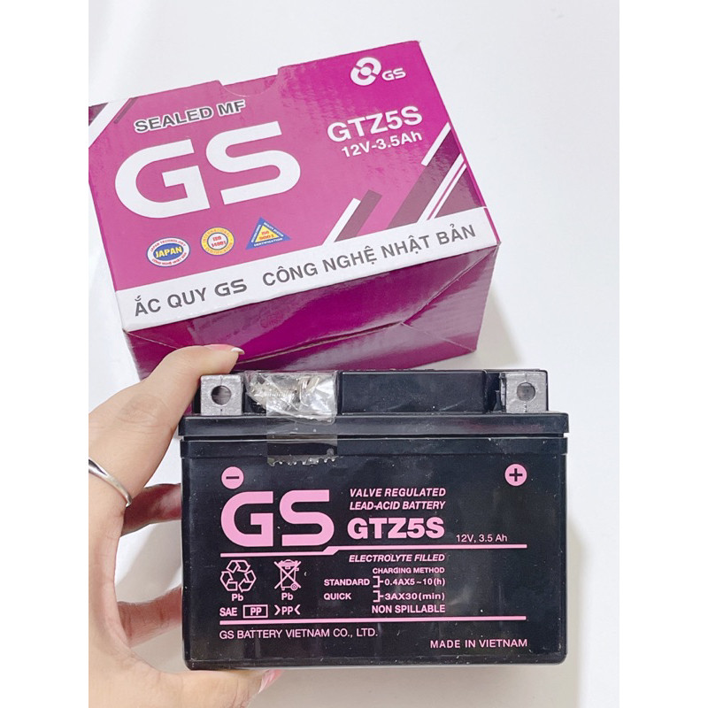 [Hỏa tốc] Bình ắc quy xe máy hiệu GS GTZ5S (12V-3.5AH) màu tím, bình điện xe máy