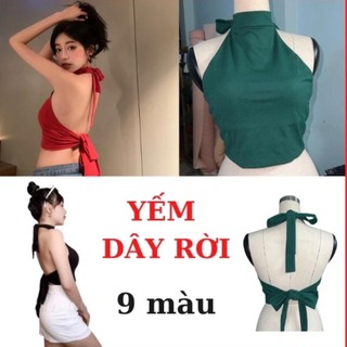 Áo yếm croptop xốp nhăn hở lưng đi biển có độn mút cột buộc dây rời áo yếm sát nách sexy