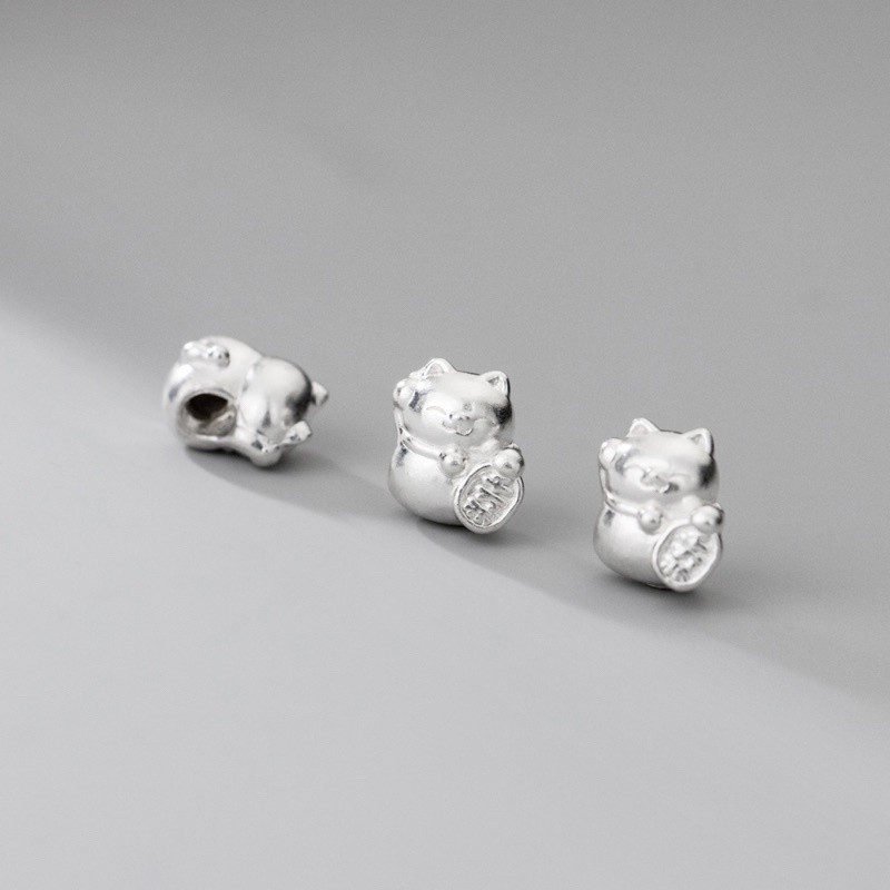 Charm bạc 3D HTJEWELRY mèo chiêu tài PH781