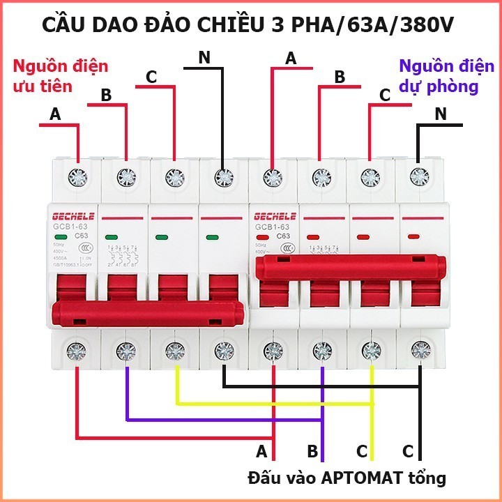 [NEW] át đảo chiều 3 pha 63A/380V GECHELE - HKS