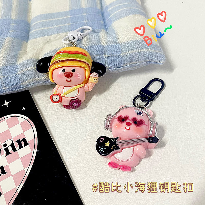 Hoạt Hình Dễ Thương Loopy Móc Khóa Đáng Yêu Hamburger Đầu Beaver Móc Khóa Túi DIY Mặt Dây Chuyền Ngư