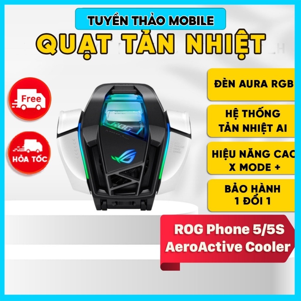 Quạt Tản nhiệt Điện thoại ROG Phone 5/5S, 6 AeroActive Cooler (BH Lỗi 1 Đổi 1) - Tản Nhiệt AI, Chế Độ X MODE +