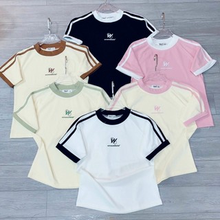 Áo Baby Tee Chữ W Phối Sọc Tay Borip L1 Co Dãn 4 Chiều - Thiên An Shop