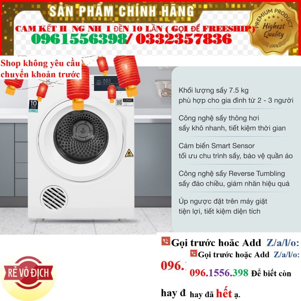 MÁY SẤY ELEC EDV754H3WB (7.5KG) -bona prezo