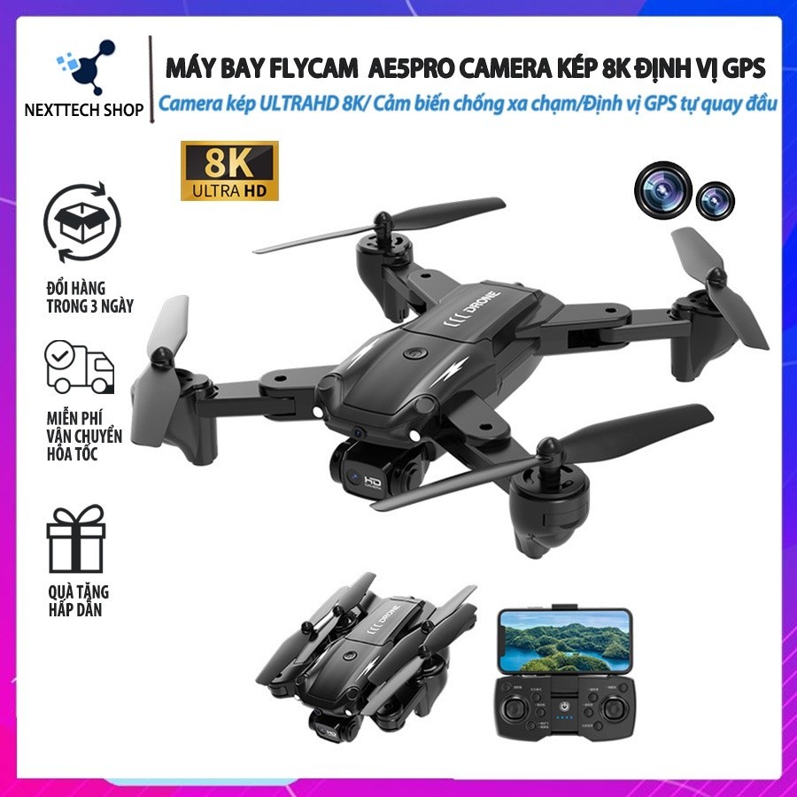 Máy Bay Flycam Camera Kép 8k AE5Pro, Cảm biến chống va chạm ,Định vị GPS chế độ camera xoay vòng, chống rung lắc | BigBuy360 - bigbuy360.vn