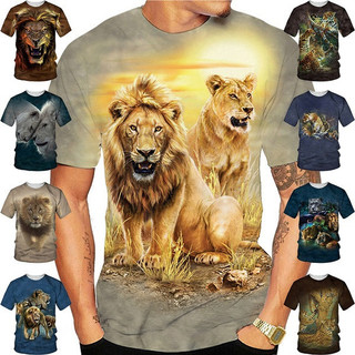 Cool Lion Tiger 3D In Hình Cặp Đôi Unisex Thời Trang Mùa Hè Động Vật Áo Ngắn