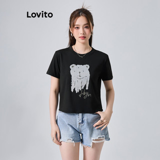 Áo thun Lovito họa tiết hoạt hình thường ngày cho nữ LNE16246 (Màu đen)