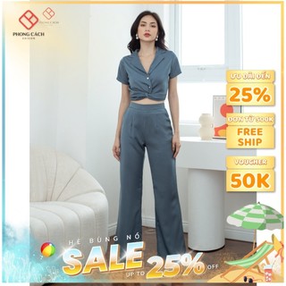 Set nguyên bộ quần dài áo crop top SJ844 - Phong Cách SAIGON