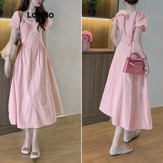 Đầm Lovito xếp nếp buộc sau phối túi màu trơn thường ngày cho nữ L70AD103 (Màu hồng)