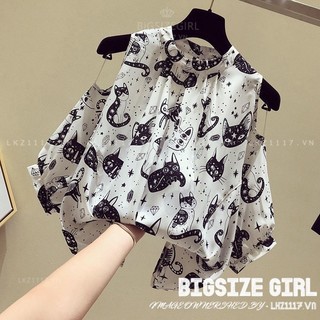 Áo sơ mi Bigsize áo rớt vai nữ form rộng tay ngắn cổ tròn mùa hè Phong cách Hàn Quốc Thời Trang tiểu thư cá tính xinh đẹp cho người mập béo