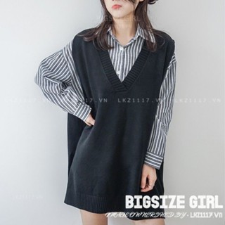 Áo gile len nữ Bigsize Áo ba lỗ kiểu Không tay cổ chữ v trơn mùa thu Phong cách Hàn Quốc Thời Trang cá tính xinh đẹp cho người mập béo nữ