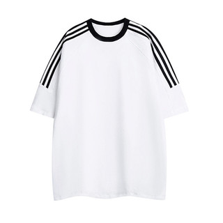 Áo thun ngắn tay dáng rộng cổ tròn 100% cotton 200g có màu sắc tương phản Áo phiên bản Hàn Quốc thời trang dành cho nữ