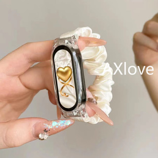 Dây đeo đàn hồi + vỏ trong suốt cho Xiaomi Mi Band 9 8 7 6 5 4 3 Dây đeo cổ tay nữ Scrunchies Thay thế cho Vòng đeo tay đồng hồ thông minh MiBand 8 NFC Correa