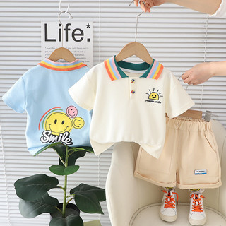 Bộ quần áo trẻ em mùa hè cho bé trai Áo thun Cotton tay áo Polo + quần short 2 chiếc Quần áo thường ngày cho trẻ em