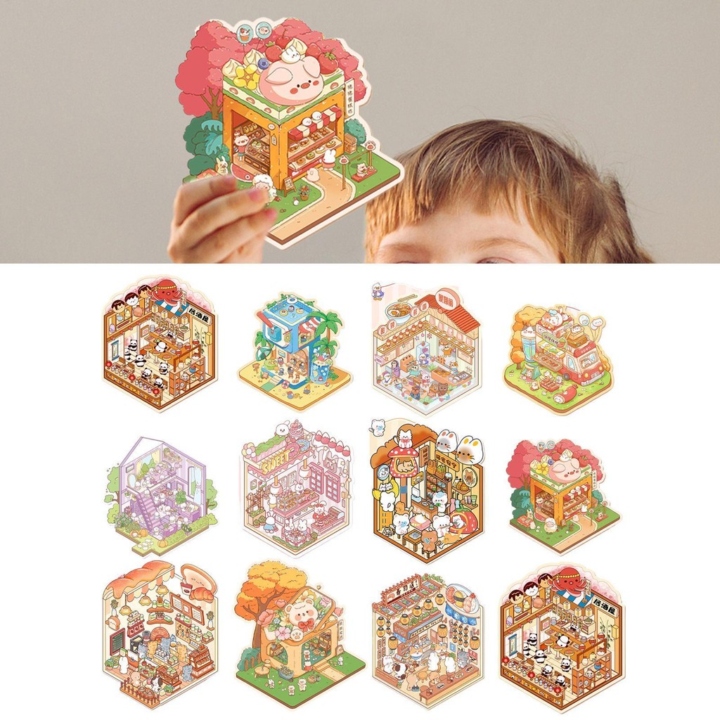 house stickers 3D miniature scene Nhà Dán Sáng Tạo Nhà Thu Nhỏ Miếng Dán Hiệu Ứng 3D Cảnh Quan Đề Ca