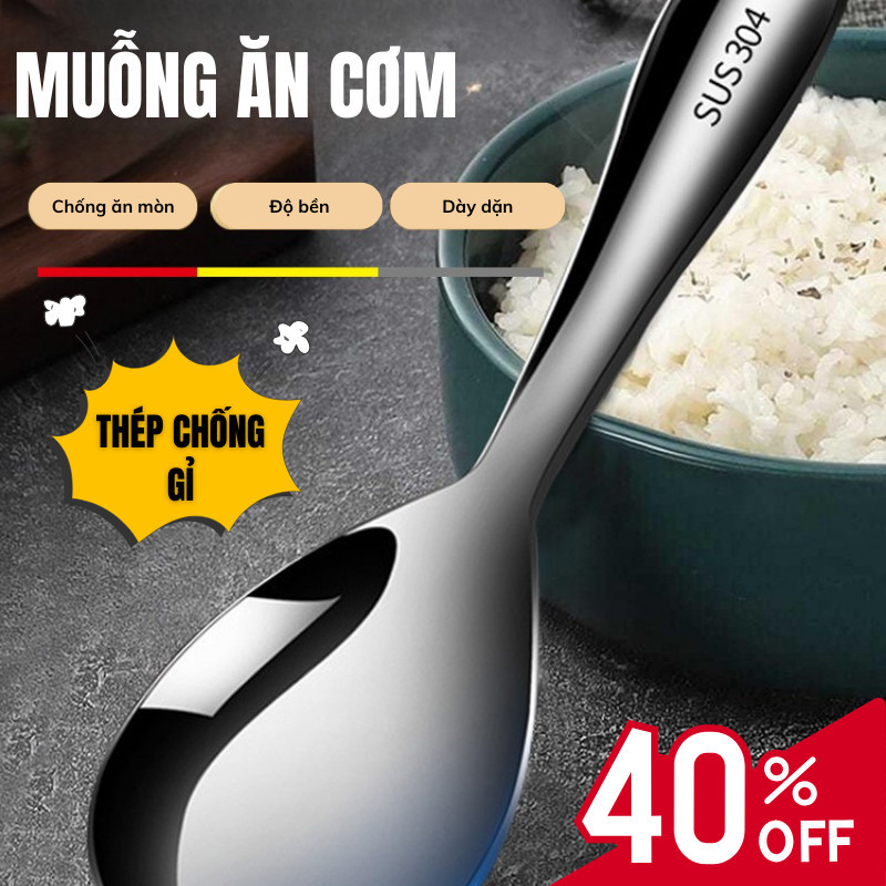 Muỗng Muôi Xơi Cơm Inox 304 Cao Cấp Lily's Decor Thìa Xới Cơm Thép Không Gỉ Chống Dính Kích Thước 20