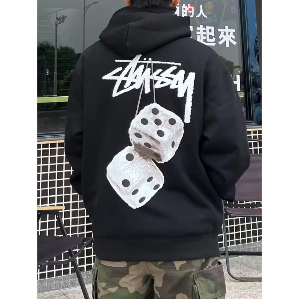 Áo nỉ có mũ trùm đầu in xúc xắc sang trọng Stussy 'f dành cho nam, áo hoodie cỡ lớn thông thường Stu