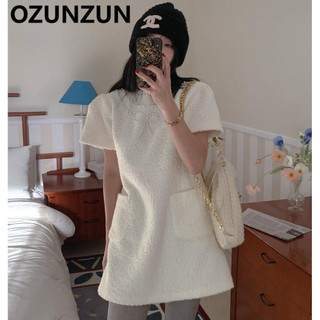 Ozunzun INS Màu Trơn Nơ Ngọc Trai Trang Trí Đầm Chữ A Nhỏ 7906
