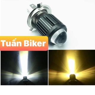 Đèn pha led bi cầu 2 màu ánh sáng cost vàng pha trắng chân h4 gắn oto , xe máy