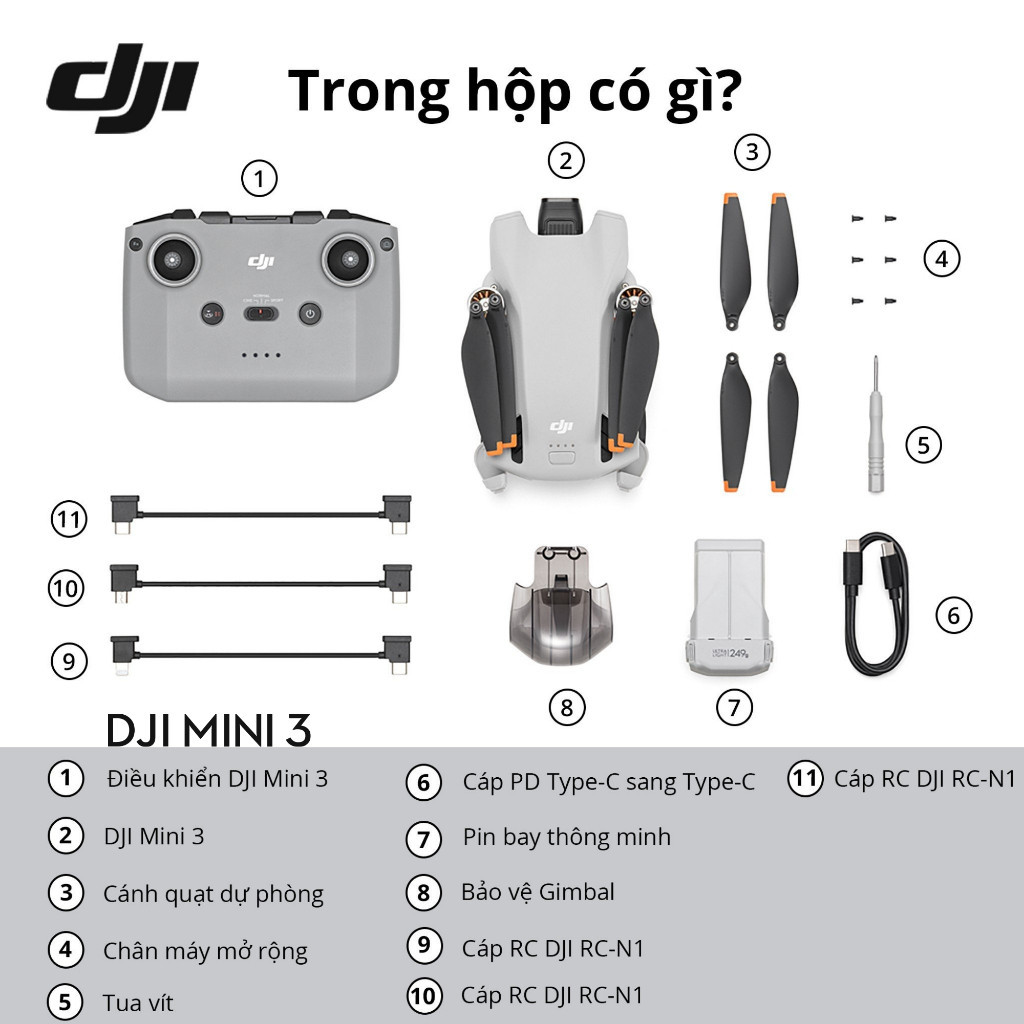 Flycam DJI Mini 3 kèm điều khiển (DJI RC-N1) nhỏ gọn, quay video chất lượng cao 4K HDR - Chính Hãng | BigBuy360 - bigbuy360.vn