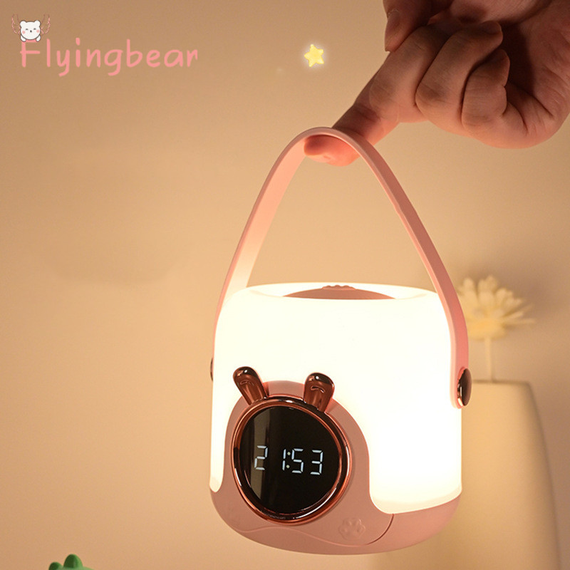 Flyingbear Đèn đồng hồ đeo tay dễ thương, đèn ngủ bảo vệ mắt đồng hồ báo thức kỹ thuật số sạc USB