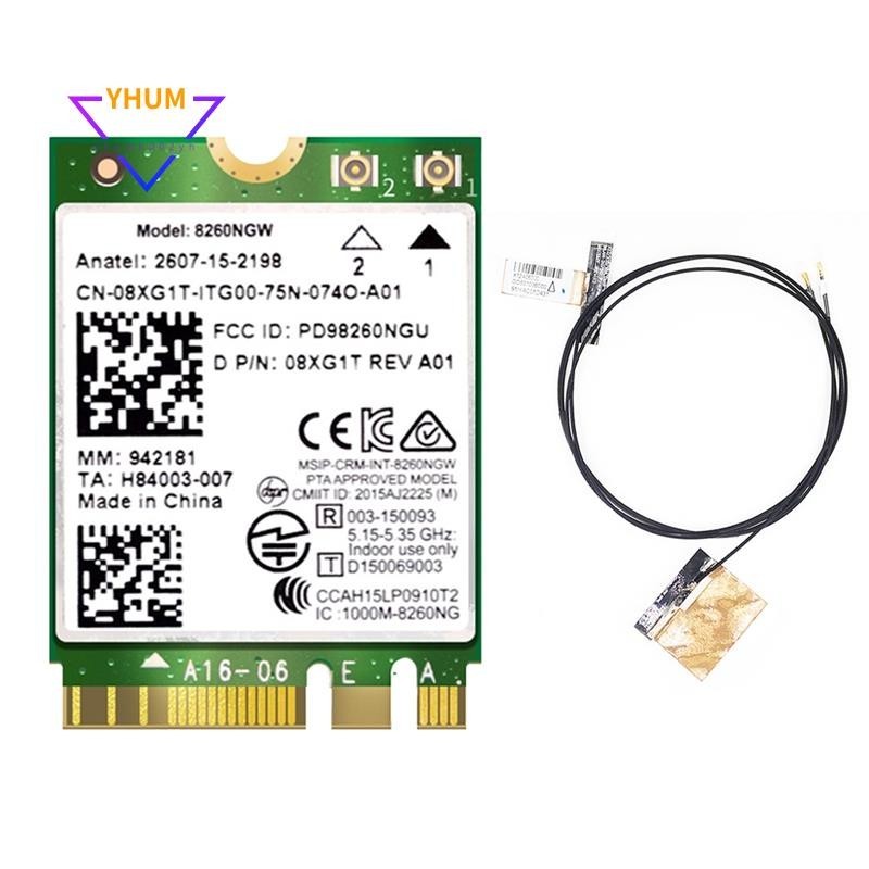 8260 8260NGW Thẻ WiFi + 2XAntenna 867M Bluetooth 4.2 NGFF M.2 WiFi cho Intel AC 8260
