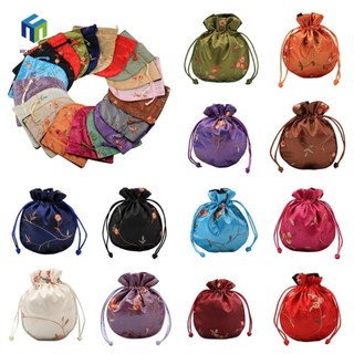 HEALMEYOU Túi xách hoa lụa Satin, Túi xô phong cách dân tộc Trung Quốc Túi dây rút hoa thêu, Túi lưu trữ dung tích lớn Túi đóng gói trang sức Ví đựng tiền xu nhỏ