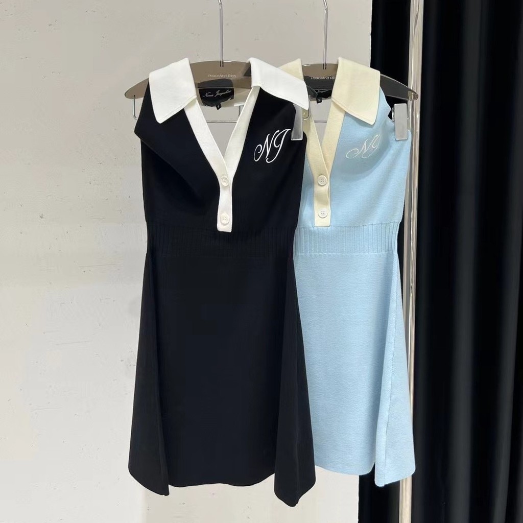 24 Pure Desire Đầm POlO Cổ Áo Colorblock Đan Không Tay Cổ Dây Ôm Vừa vặn Ôm Hơn Nhìn Đầm